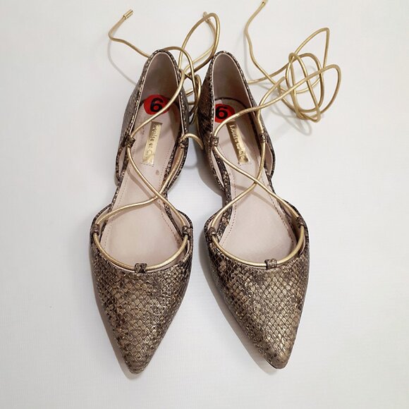 LOUISE ET CIE d'Orsay Ballerina Flats with Ankle Wrap in Metallic Snakeskin - Picture 2 of 11